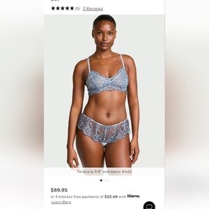Victoria's Secret 2 piece bralette & panty set, blue lace, size L, new